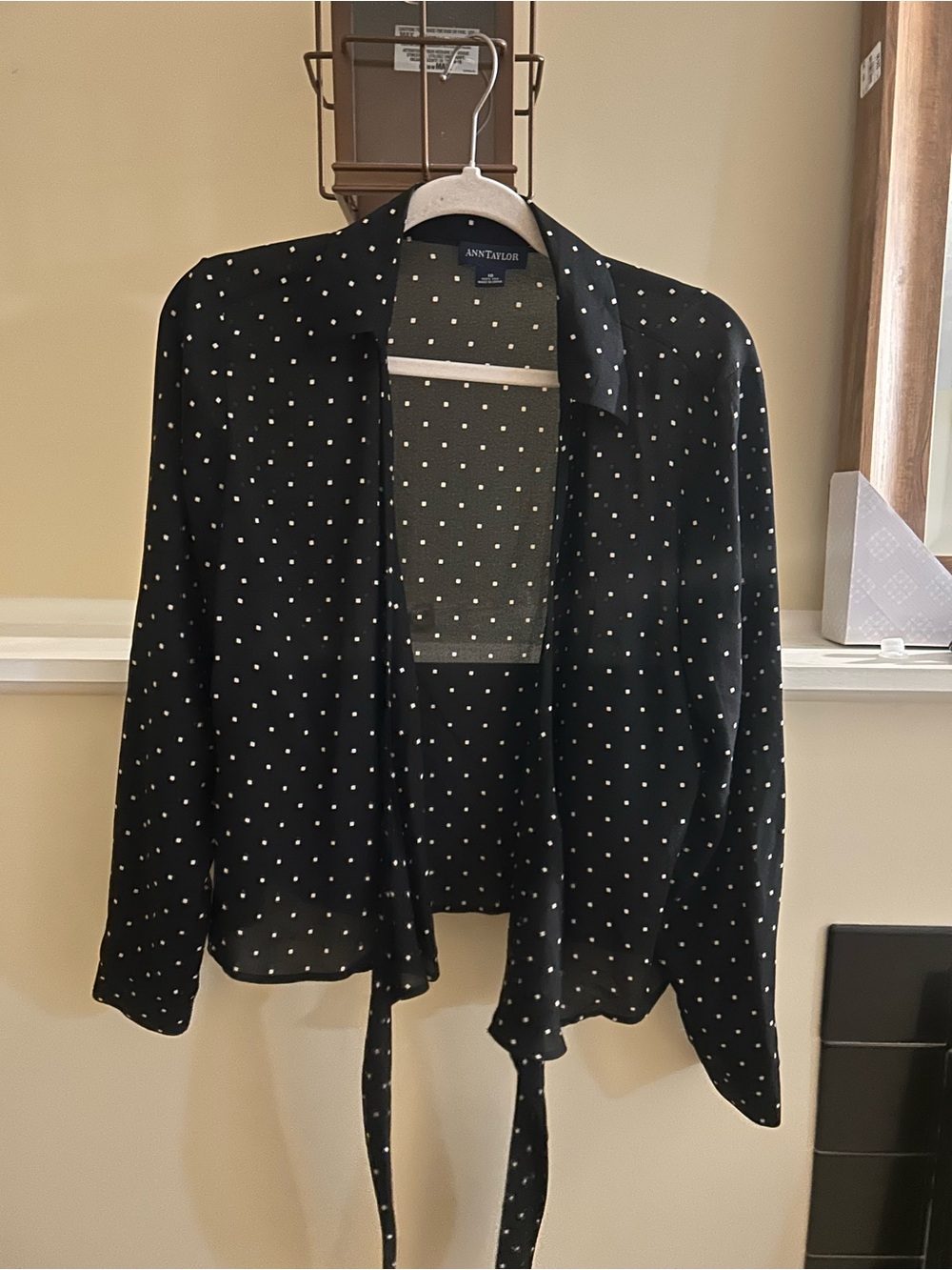 100% Silk Vintage Polka Dot Wraparound Blouse, Ann Taylor